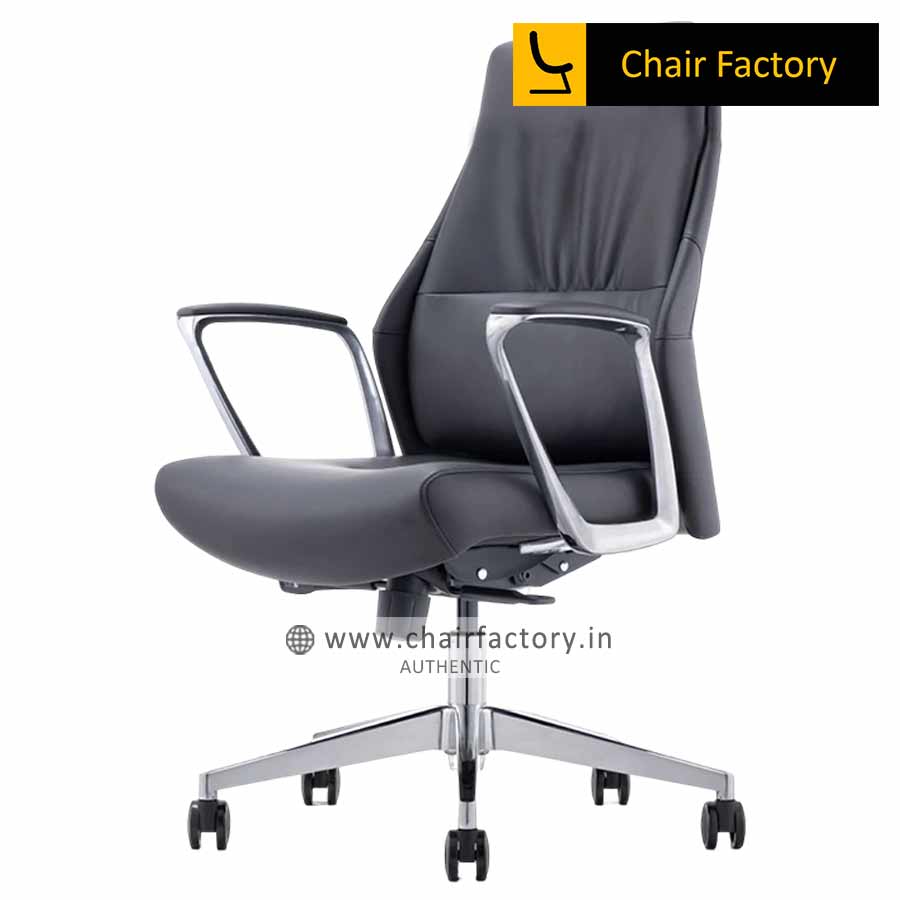 Sincaso Black Mid Back Office Chair 100% Genuine Leather Office Modern Chairs